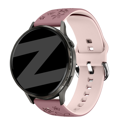 Bandz Garmin Vivoactive 4s Silicone Strap 'Flowers' (Smoke Purple/Light Pink)