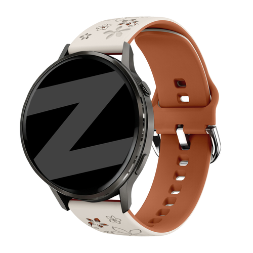 Bandz Garmin Forerunner 265s Silicone Strap 'Flowers' (Starlight/Brown)