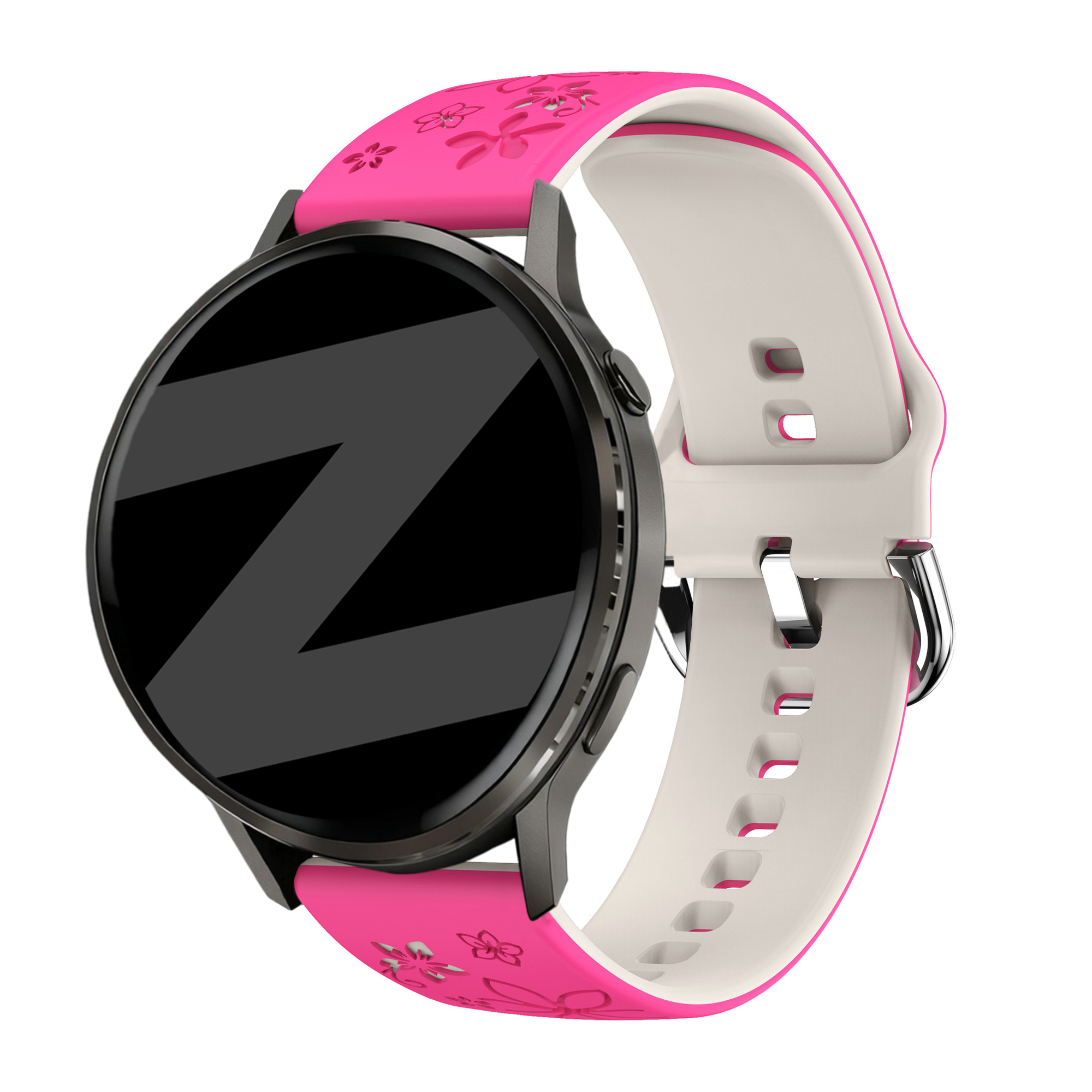 Bandz Garmin Forerunner 645 siliconen band 'Flowers' (knalroze/sterrenlicht)
