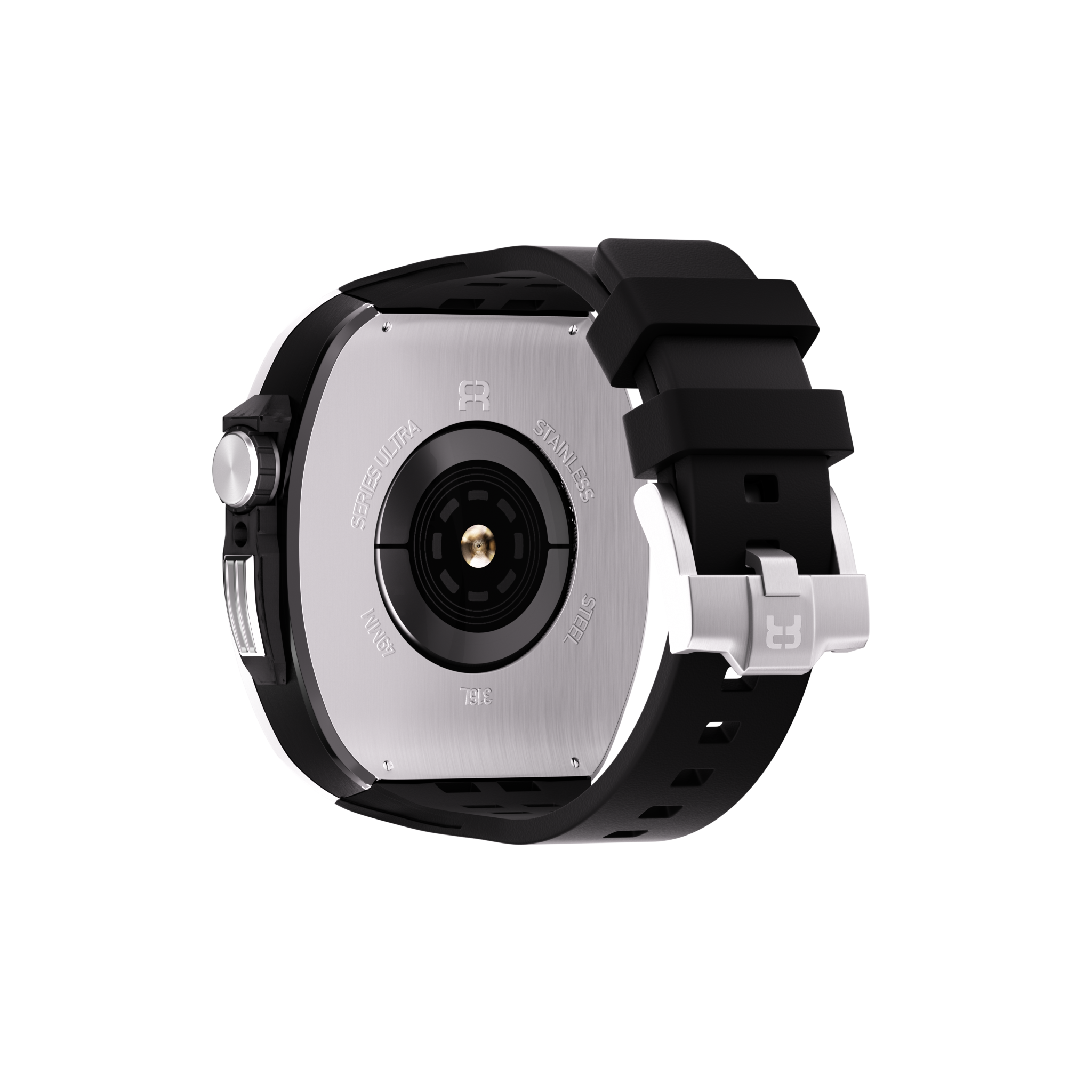 Reqior Apple Watch 45mm polymer en metalen case met rubberen band (zilver)