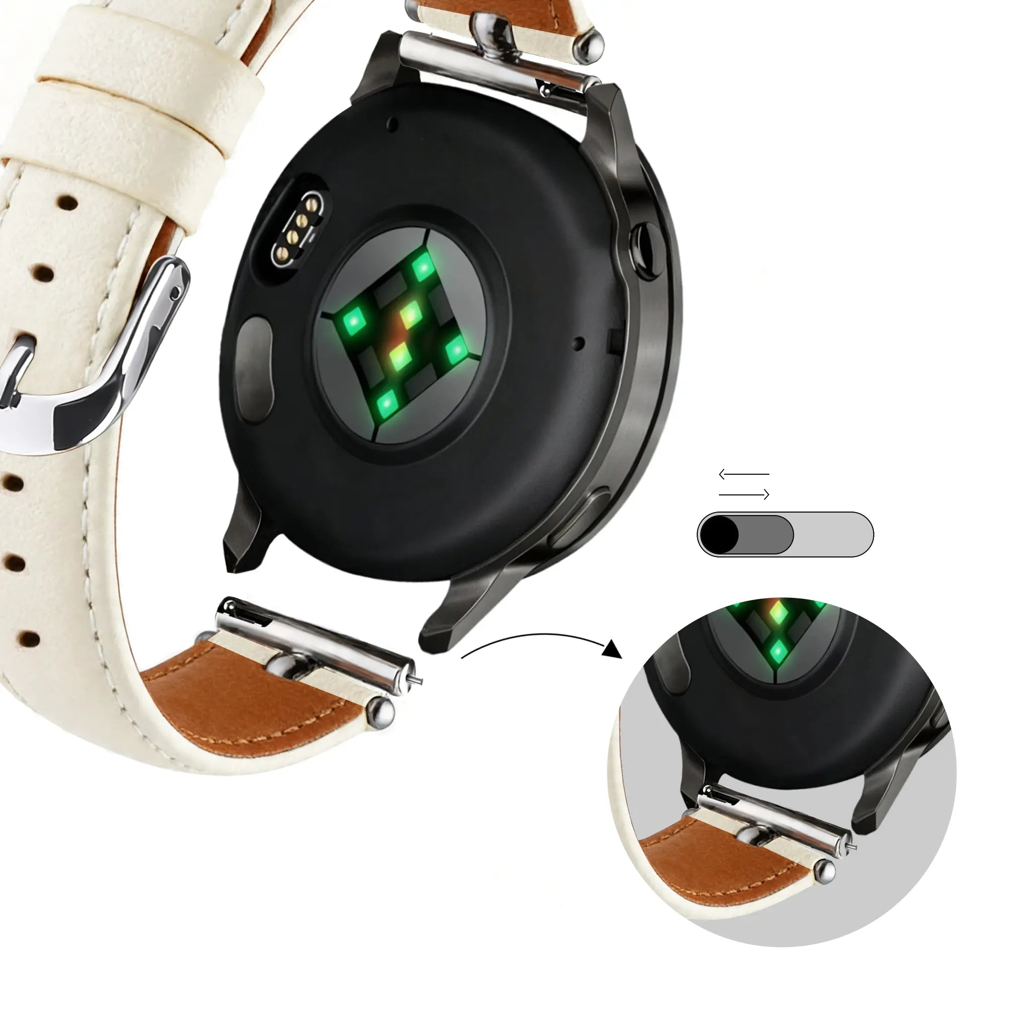 Bandz Amazfit Bip U Leather Strap 'Bullet' (White)