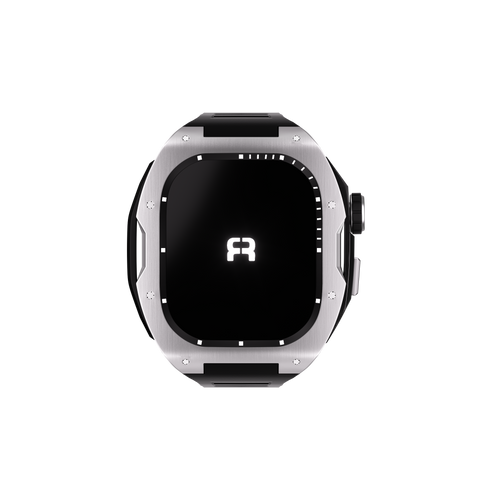 Reqior Apple Watch 45mm case met rubberen band (zilver)