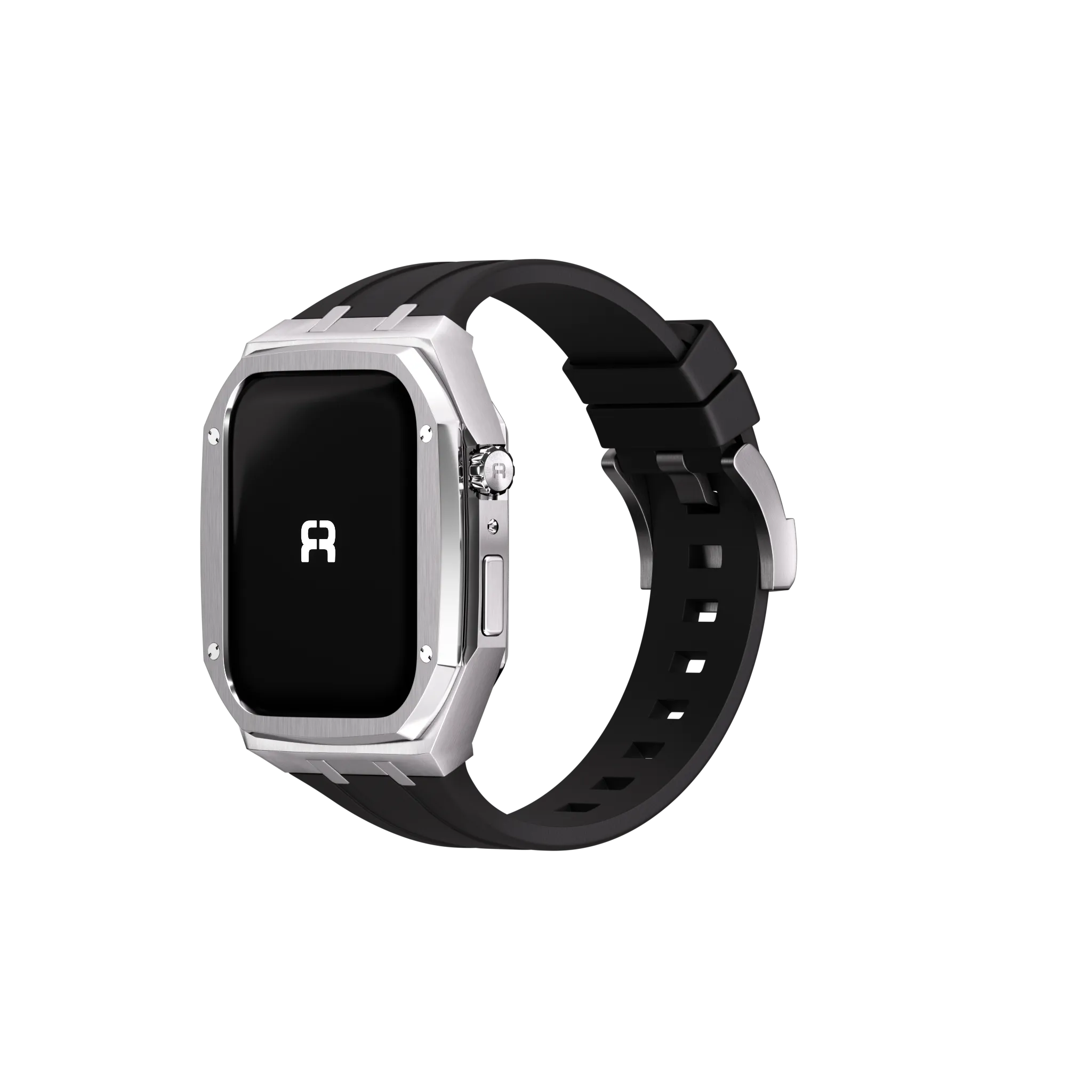 Reqior Apple Watch 45mm metalen case met rubberen band (zilver)
