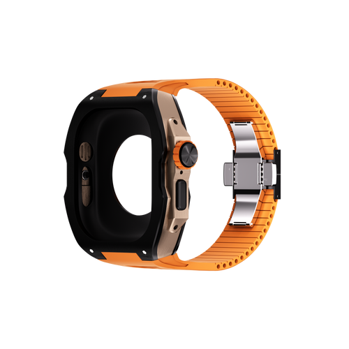 Reqior Apple Watch Ultra case met rubberen band (zwart/oranje)