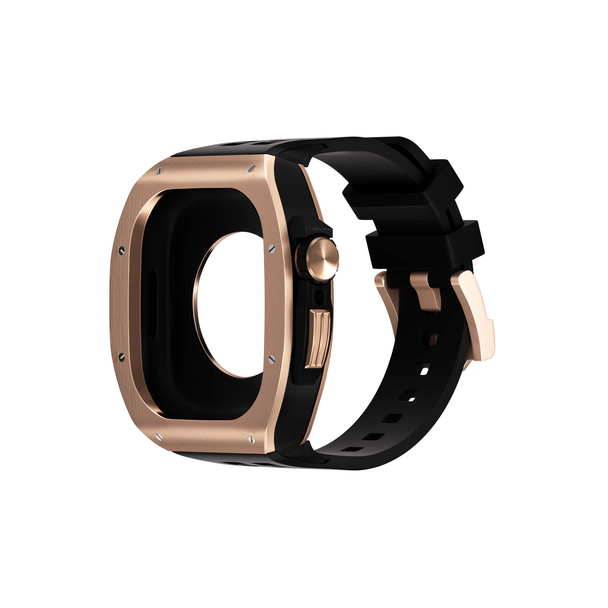 Reqior Apple Watch 45mm polymer en metalen case met rubberen band (roségoud)