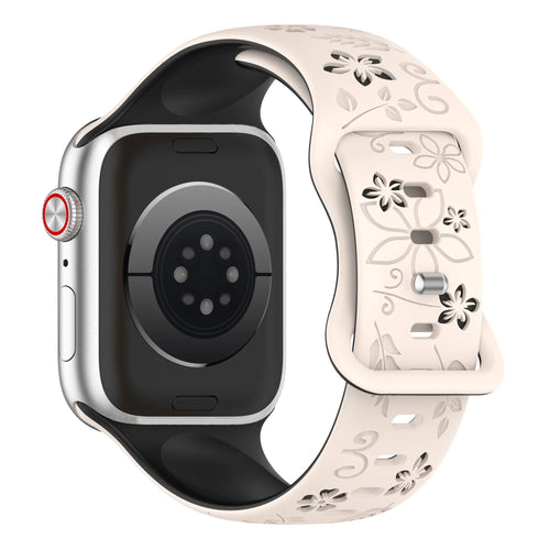Apple Watch Flower siliconen band (sterrenlicht/zwart)