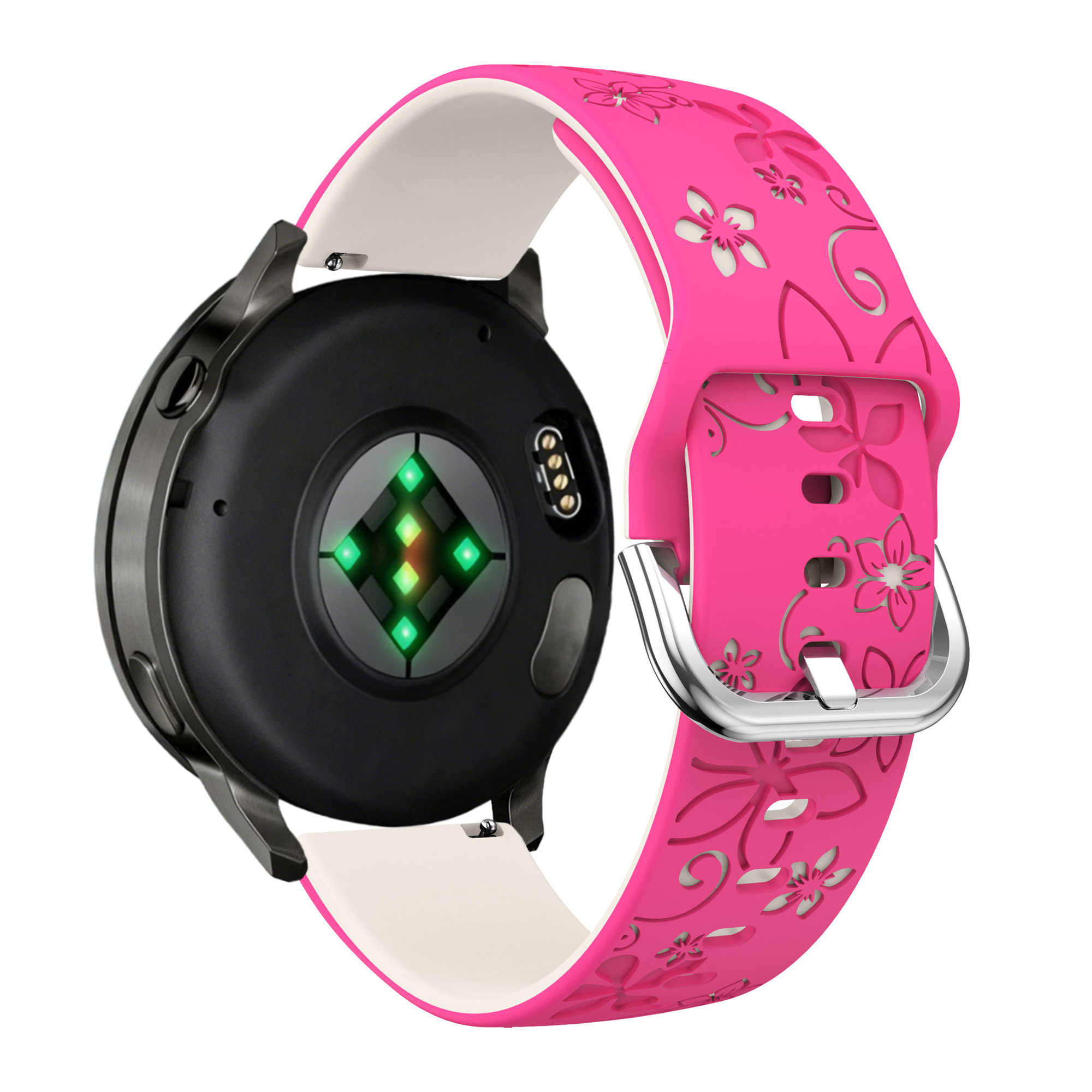 Bandz Garmin Venu 4 - 41mm Silicone Strap 'Flowers' (Bright Pink/Starlight)