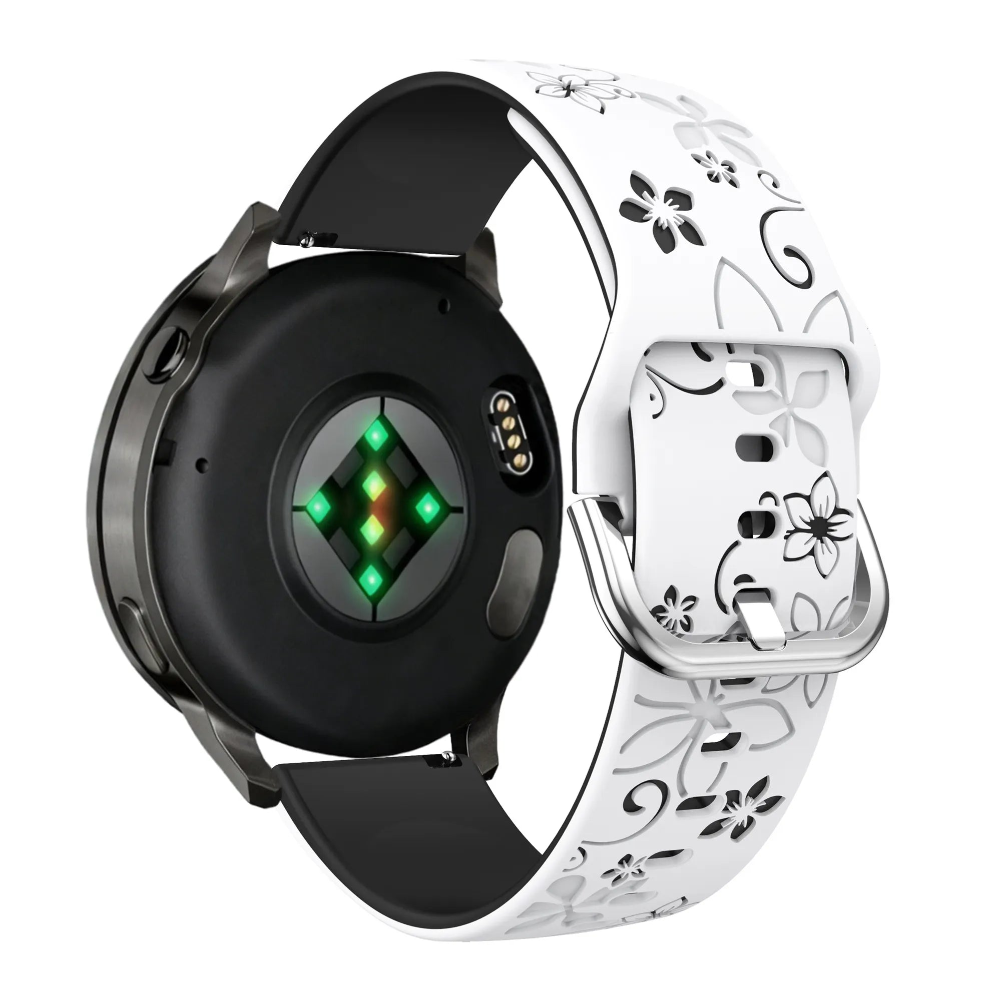 Bandz Garmin Vivomove Sport Silicone Strap 'Flowers' (White/Black)