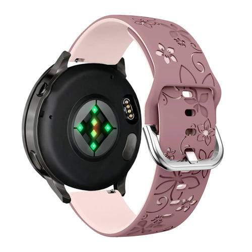 Bandz Garmin Forerunner 265s Silicone Strap 'Flowers' (Smoke Purple/Light Pink)