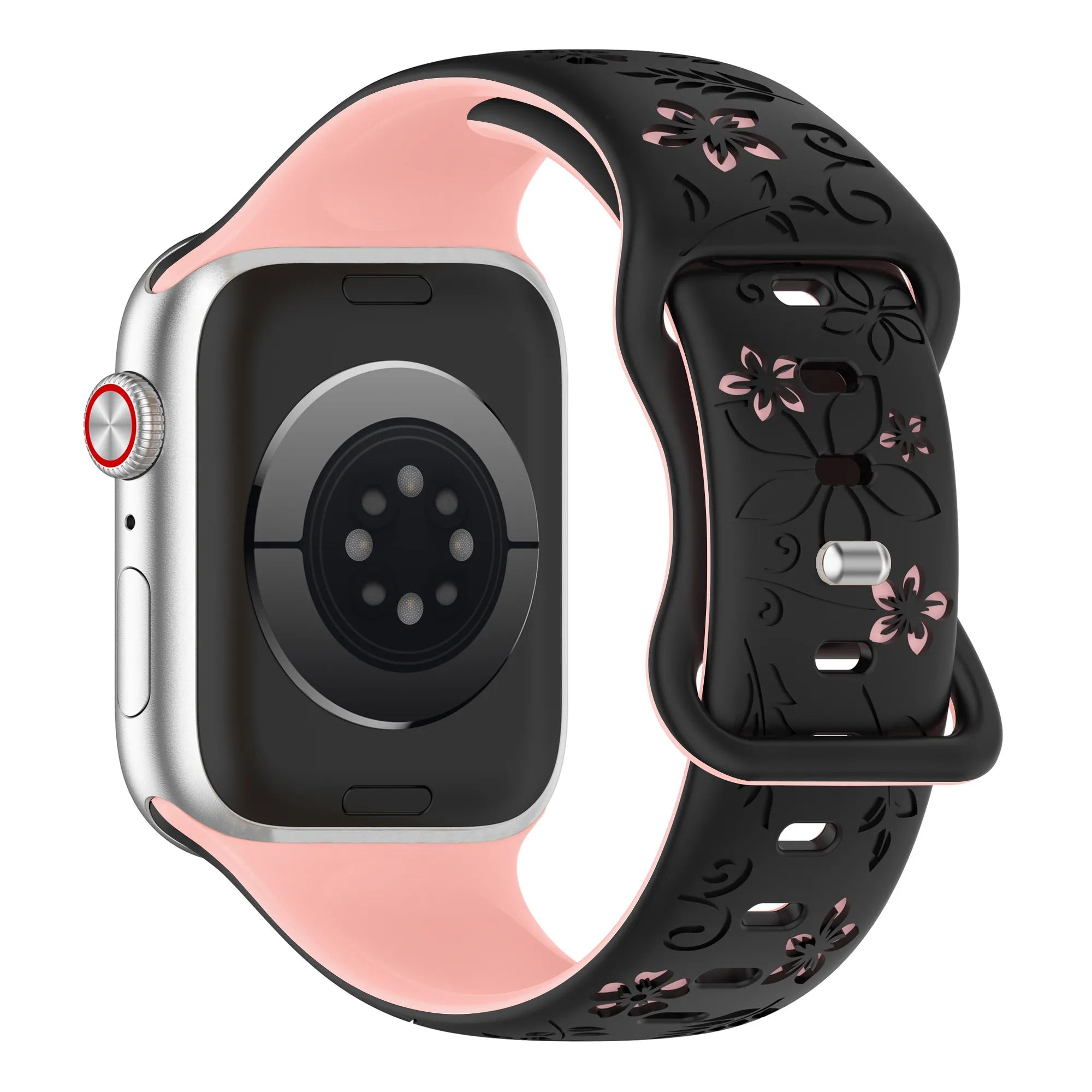 Apple Watch Flower siliconen band (zwart/roze)