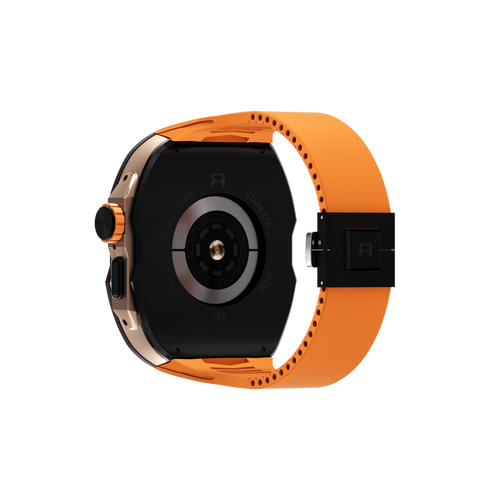 Reqior Apple Watch Ultra case met rubberen band (zwart/oranje)