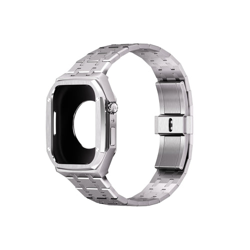 Reqior Apple Watch 45mm Kast met Stalen Band (Zilver)