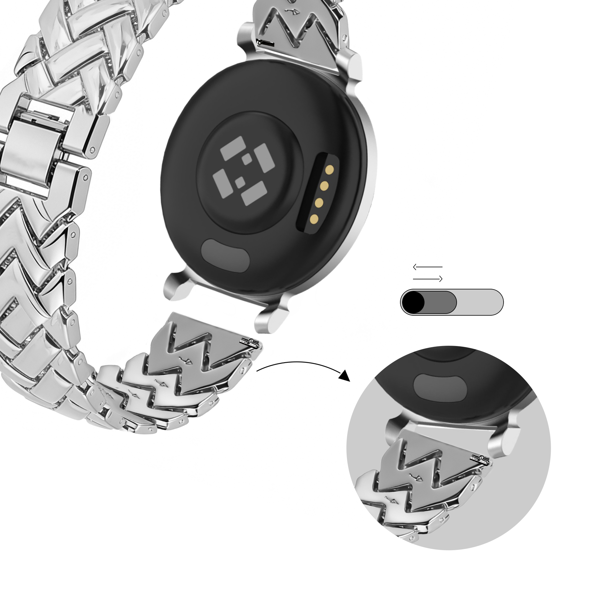 Bandz Garmin Lily 2 Metal Strap 'V-Type' (Silver)