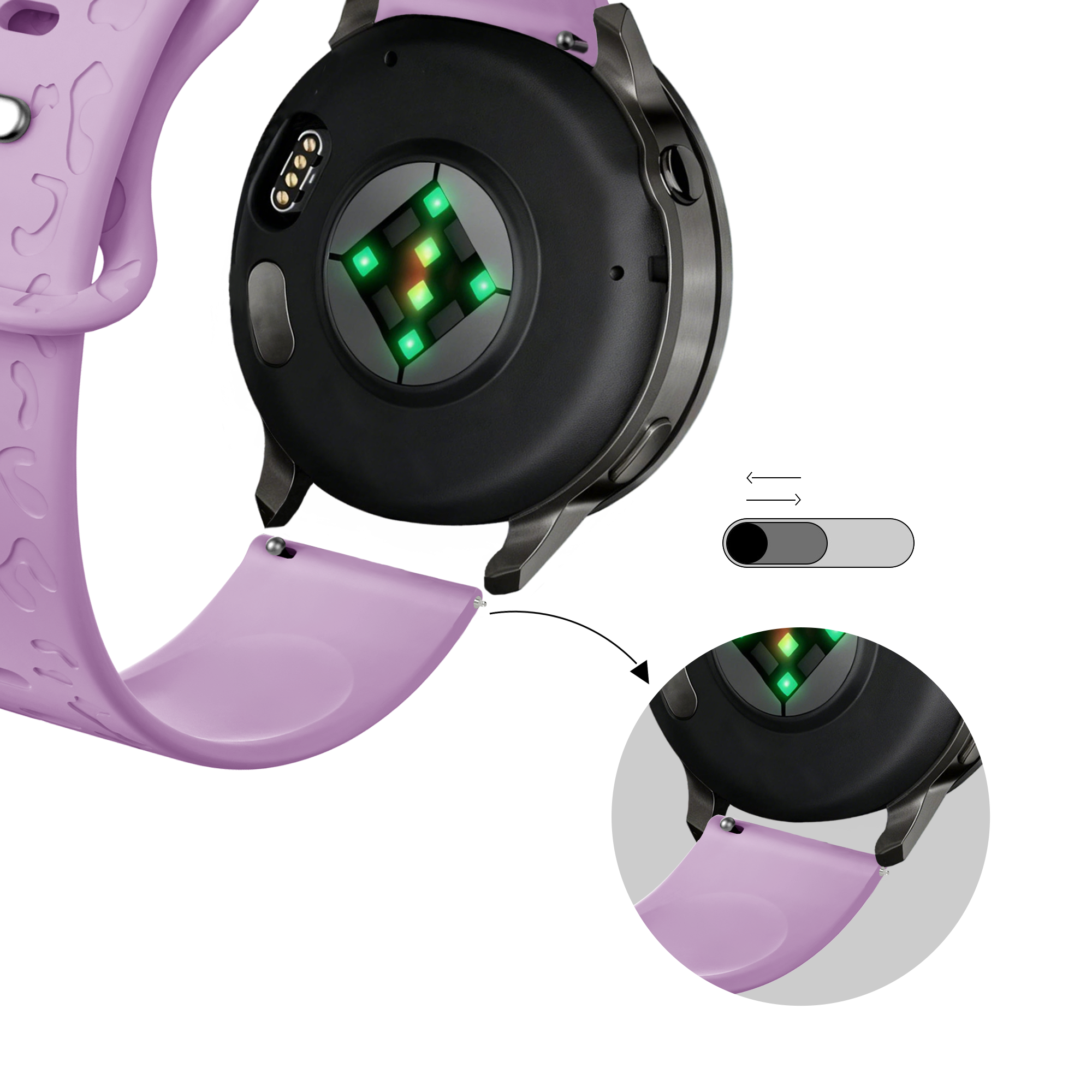 Bandz Garmin Forerunner 570 - 42mm siliconen band 'Leopard' (lichtpaars)