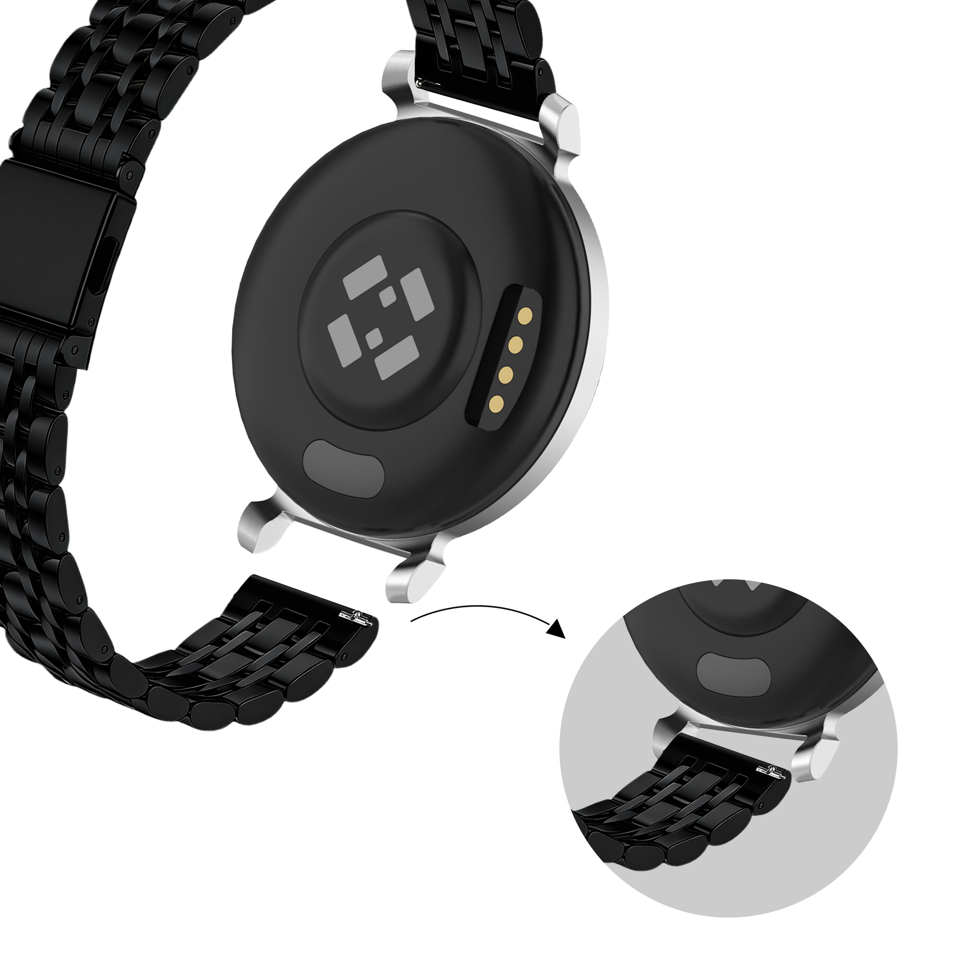 Bandz Garmin Lily 2 stalen band 'Deluxe' (zwart)