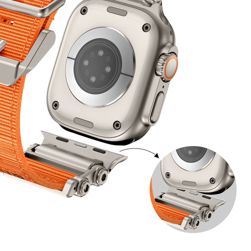 Bandz Apple Watch Ultra nylon band 'Explorer' (oranje met titanium)