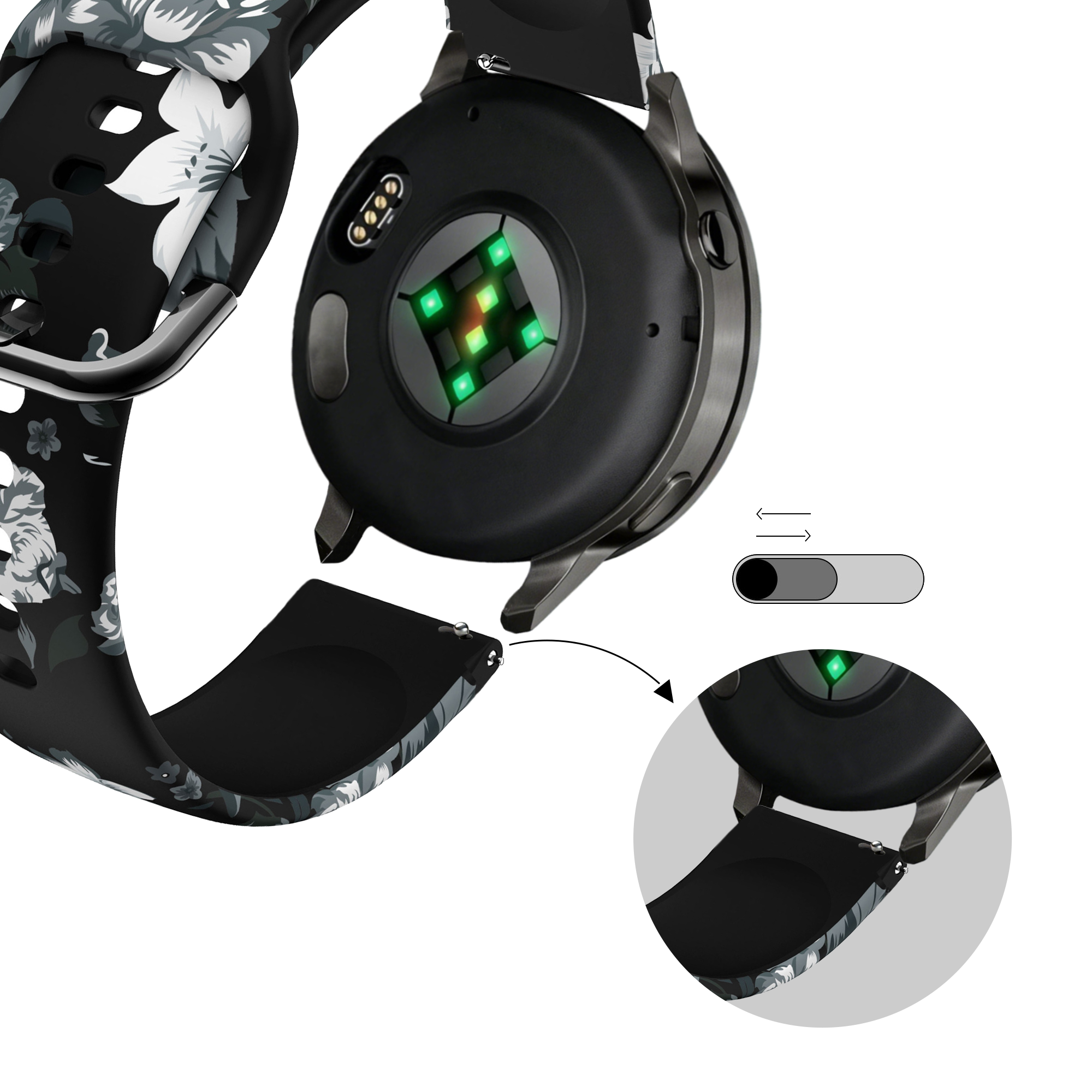 Bandz Garmin Approach S42 Silicone Strap 'Grey Flower'