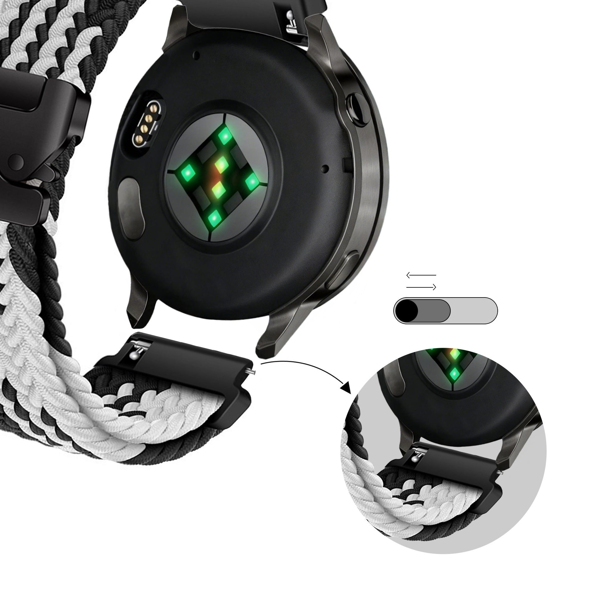 Bandz Garmin Forerunner 265 Braided Strap 'Parachute' (Black/White)