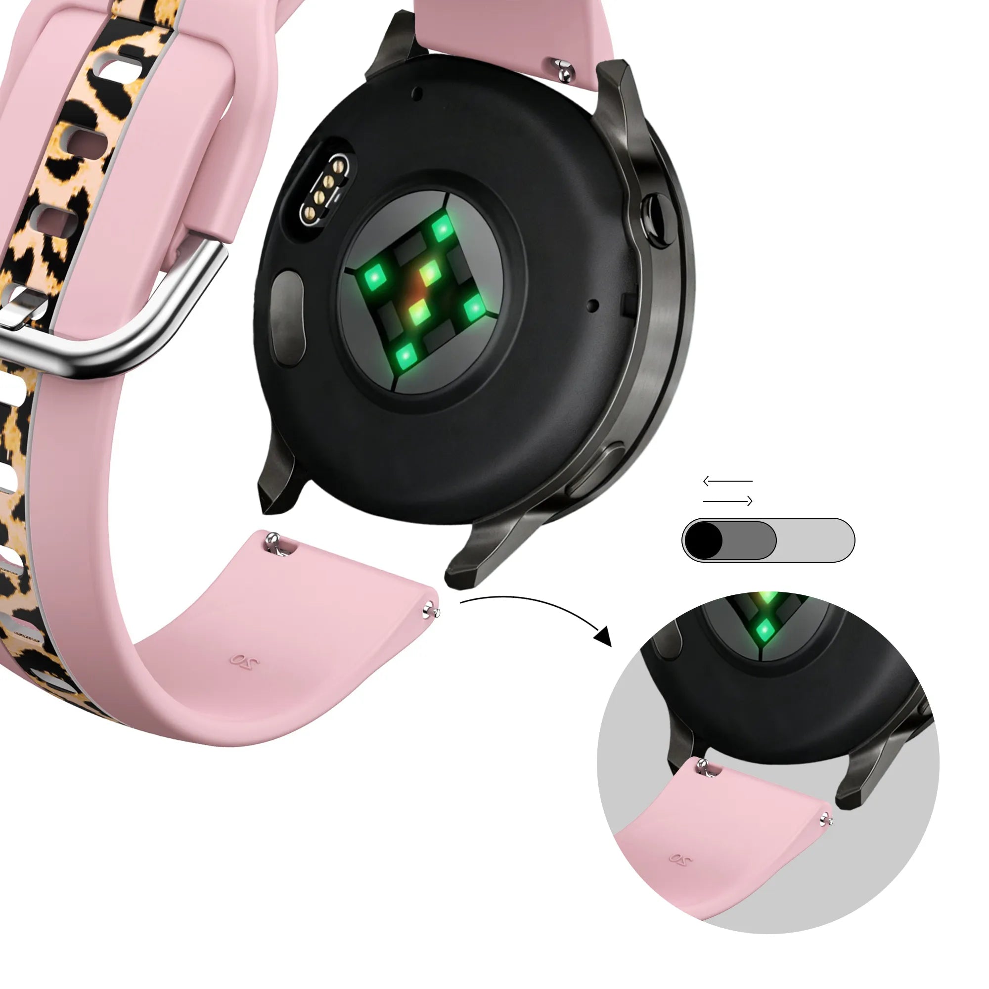 Bandz Garmin Forerunner 70 dual leopard bandje (lichtroze)