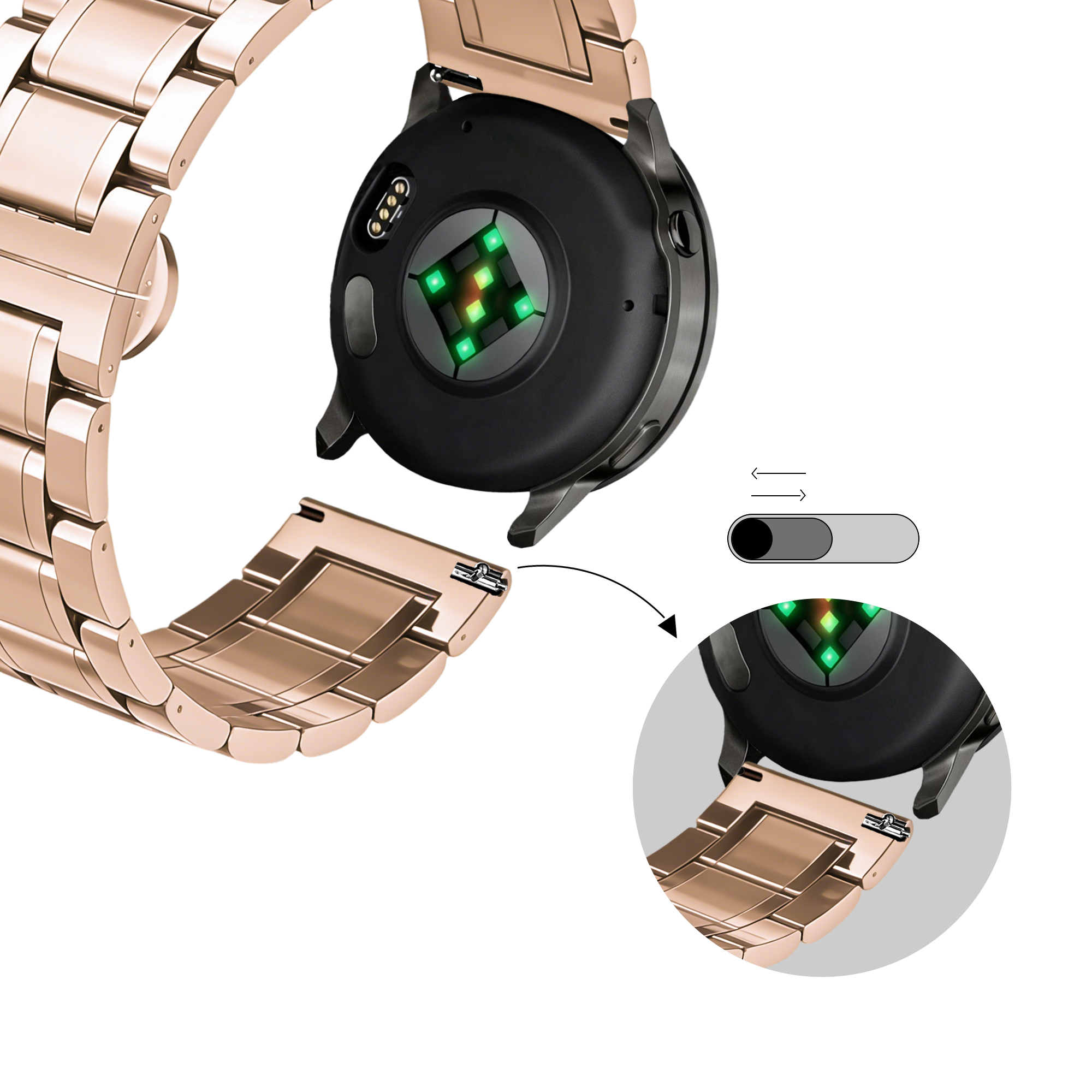 Bandz Garmin Bounce 2 stalen schakel band 'Deluxe' (roségoud)