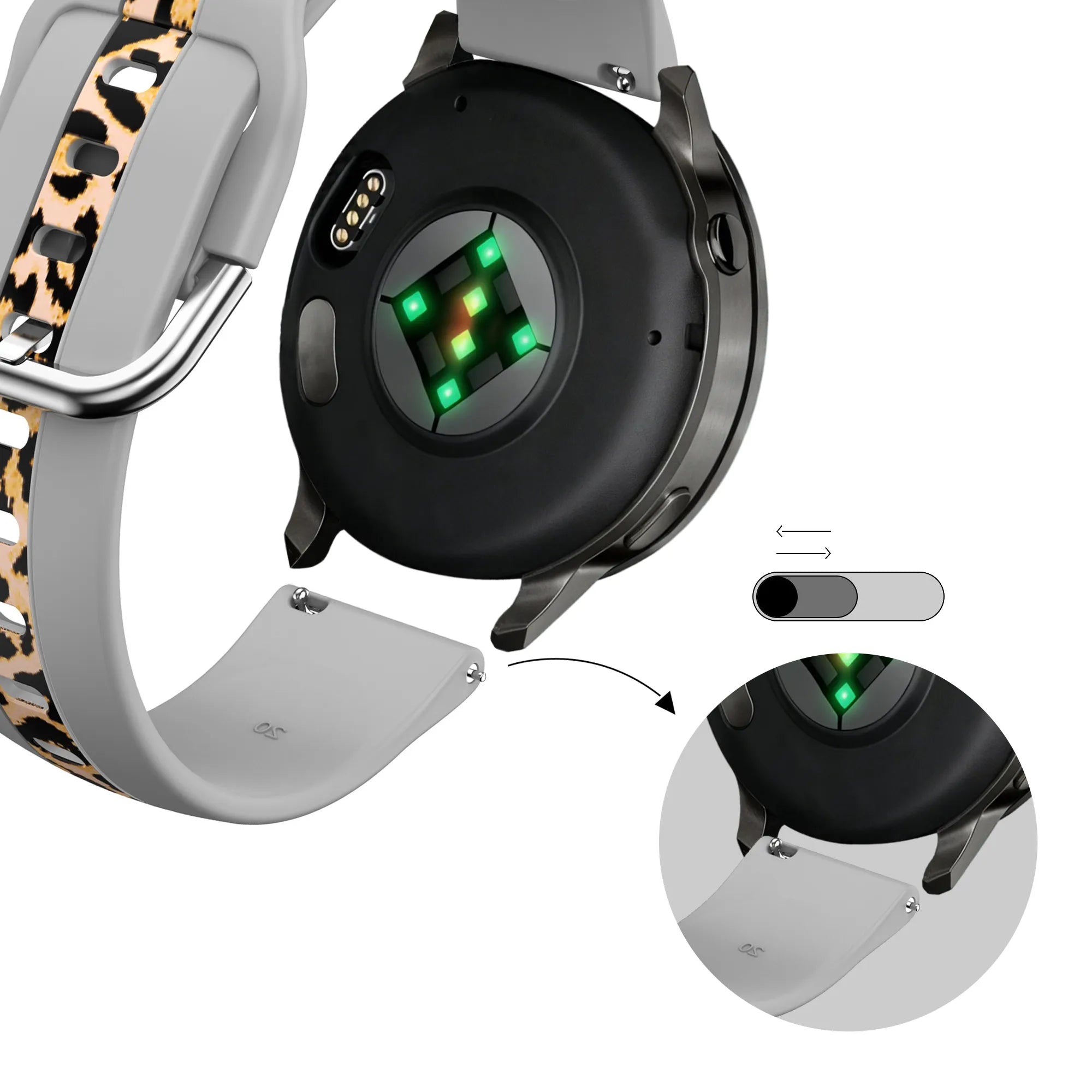 Bandz Garmin Forerunner 70 dual leopard bandje (lichtgrijs)