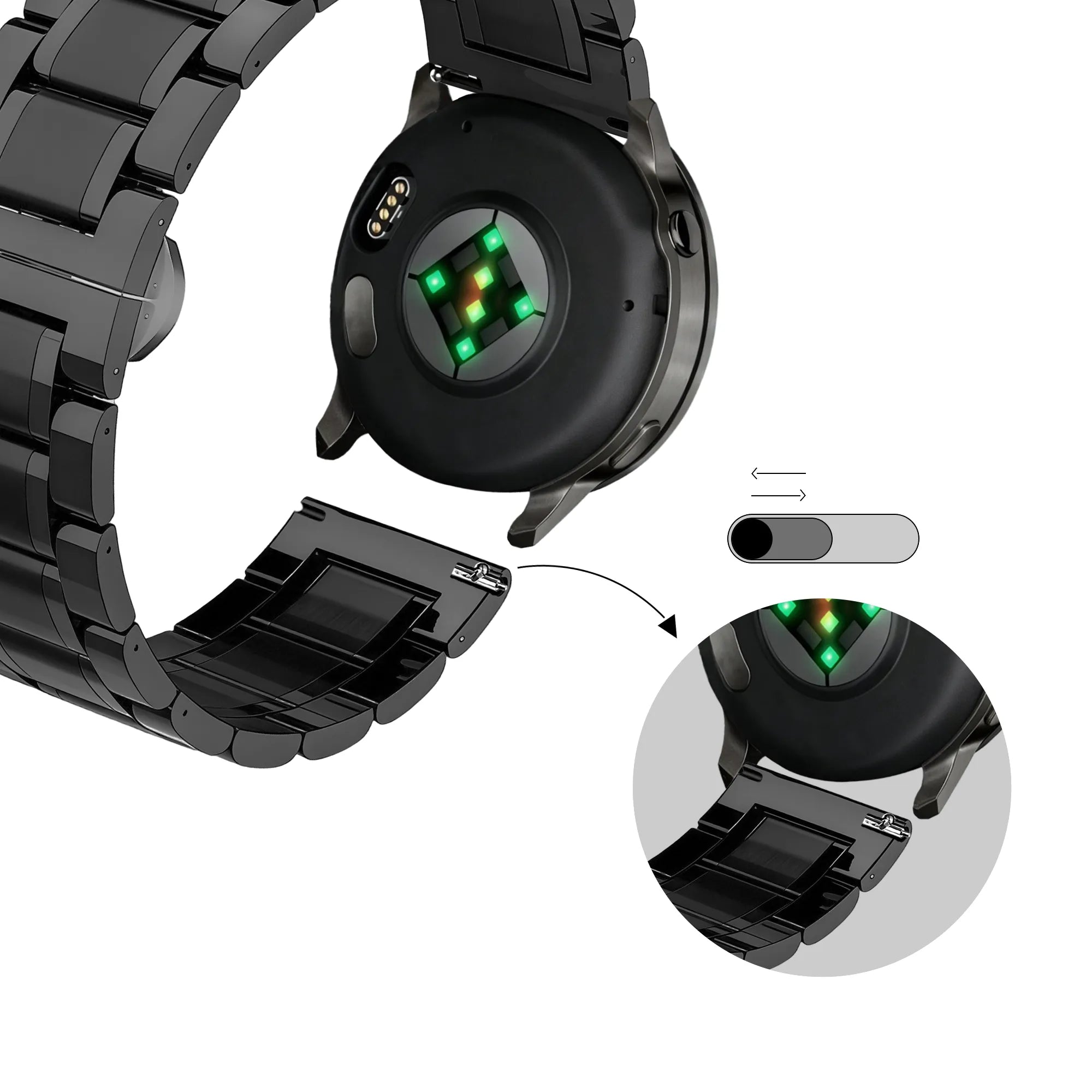 Bandz Garmin Forerunner 70 stalen schakel band 'Deluxe' (zwart)