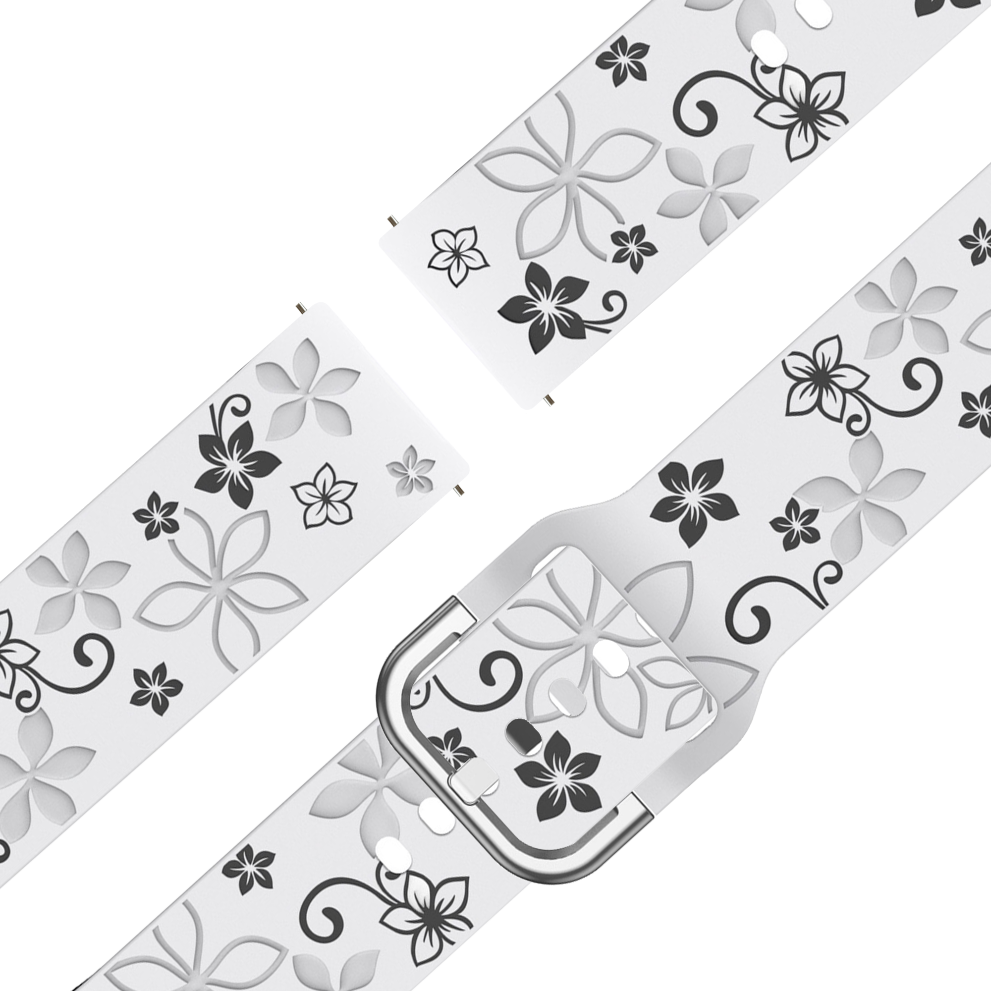 Bandz Garmin Forerunner 645 siliconen band 'Flowers' (wit/zwart)