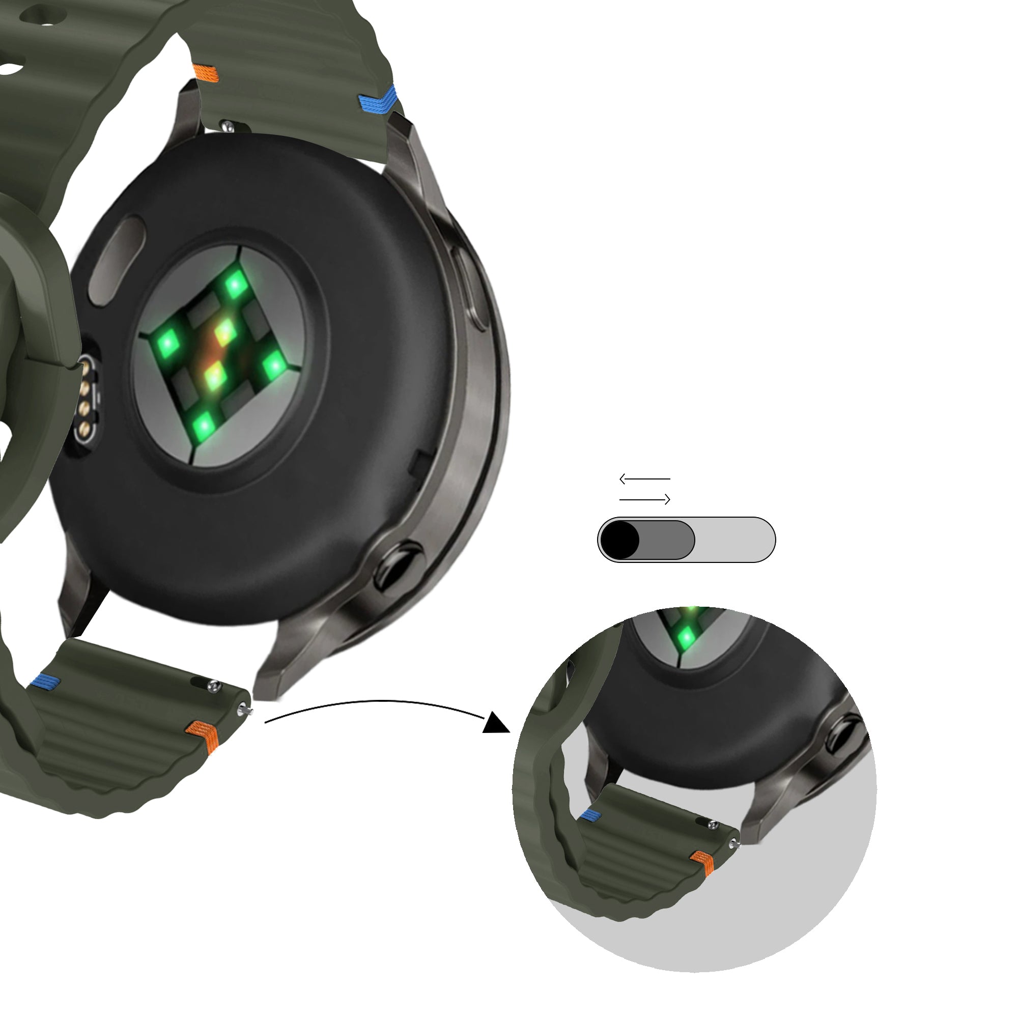 Bandz Garmin Forerunner 645 siliconen band 'Wave' (legergroen)