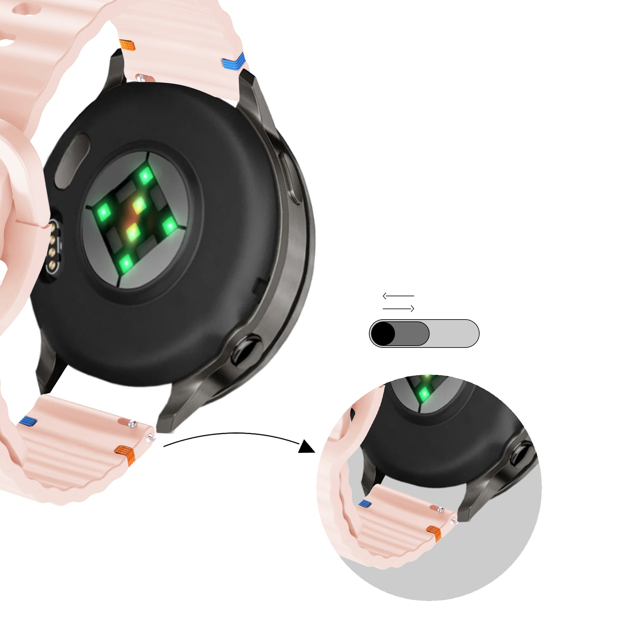 Bandz Garmin Forerunner 645 siliconen band 'Wave' (lichtroze)