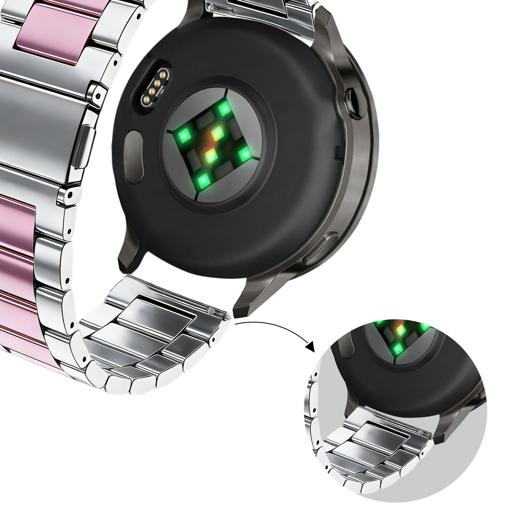 Bandz Garmin Venu SQ stalen band 'Classic' (zilver/roze)