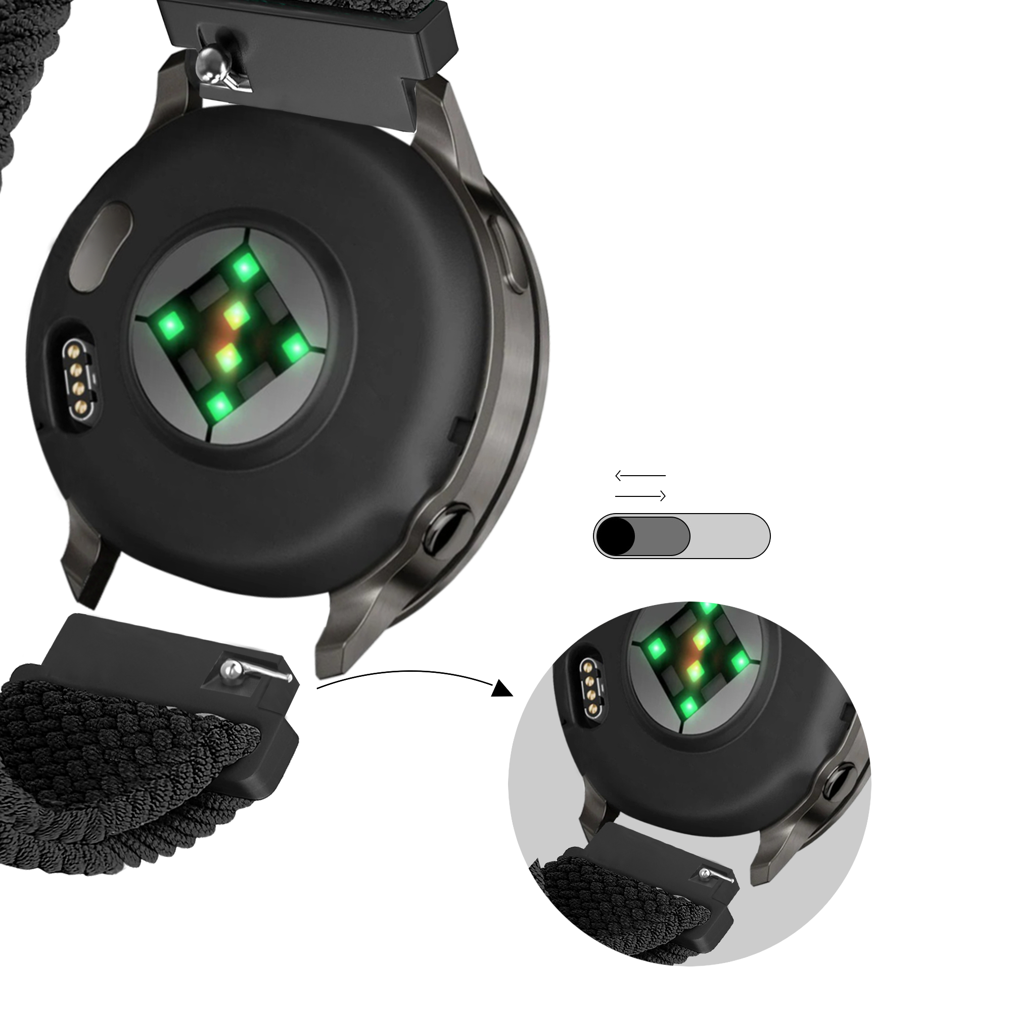 Bandz Garmin Forerunner 265s verstelbare nylon band (zwart)