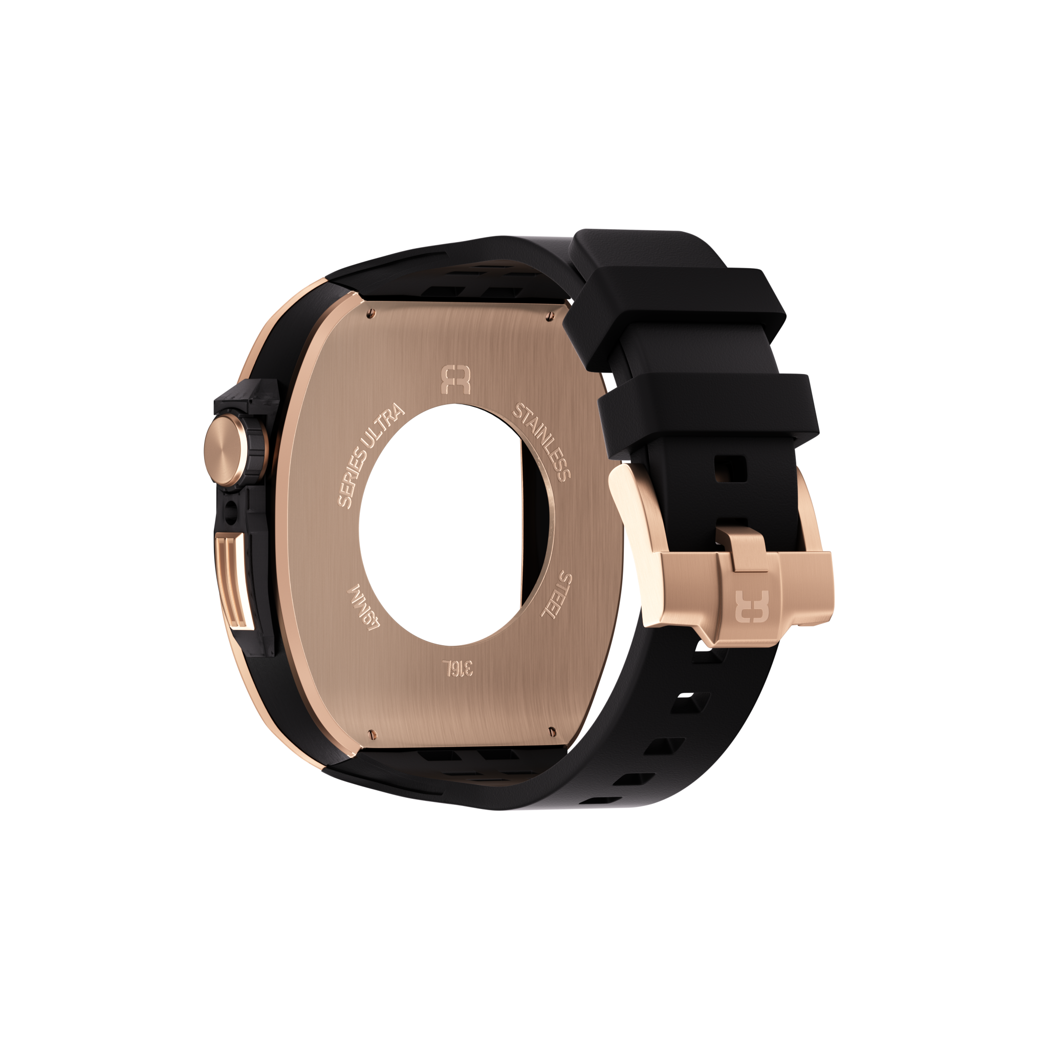 Reqior Apple Watch 45mm polymer en metalen case met rubberen band (roségoud)