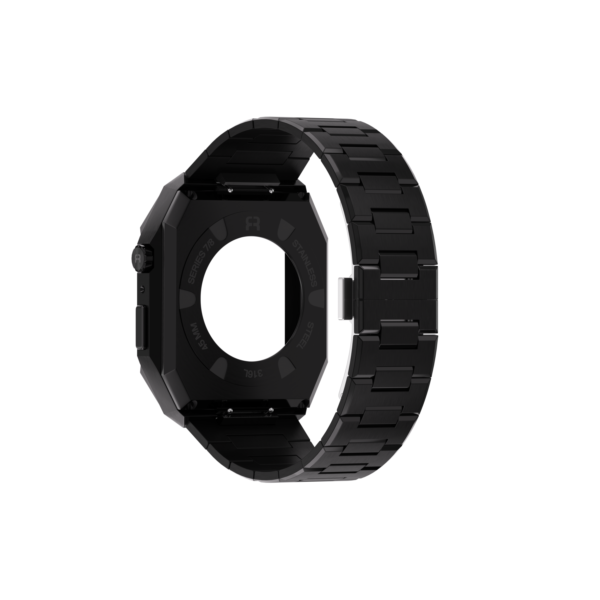 Reqior Apple Watch 45mm case met stalen band 'Nautilus' (zwart)