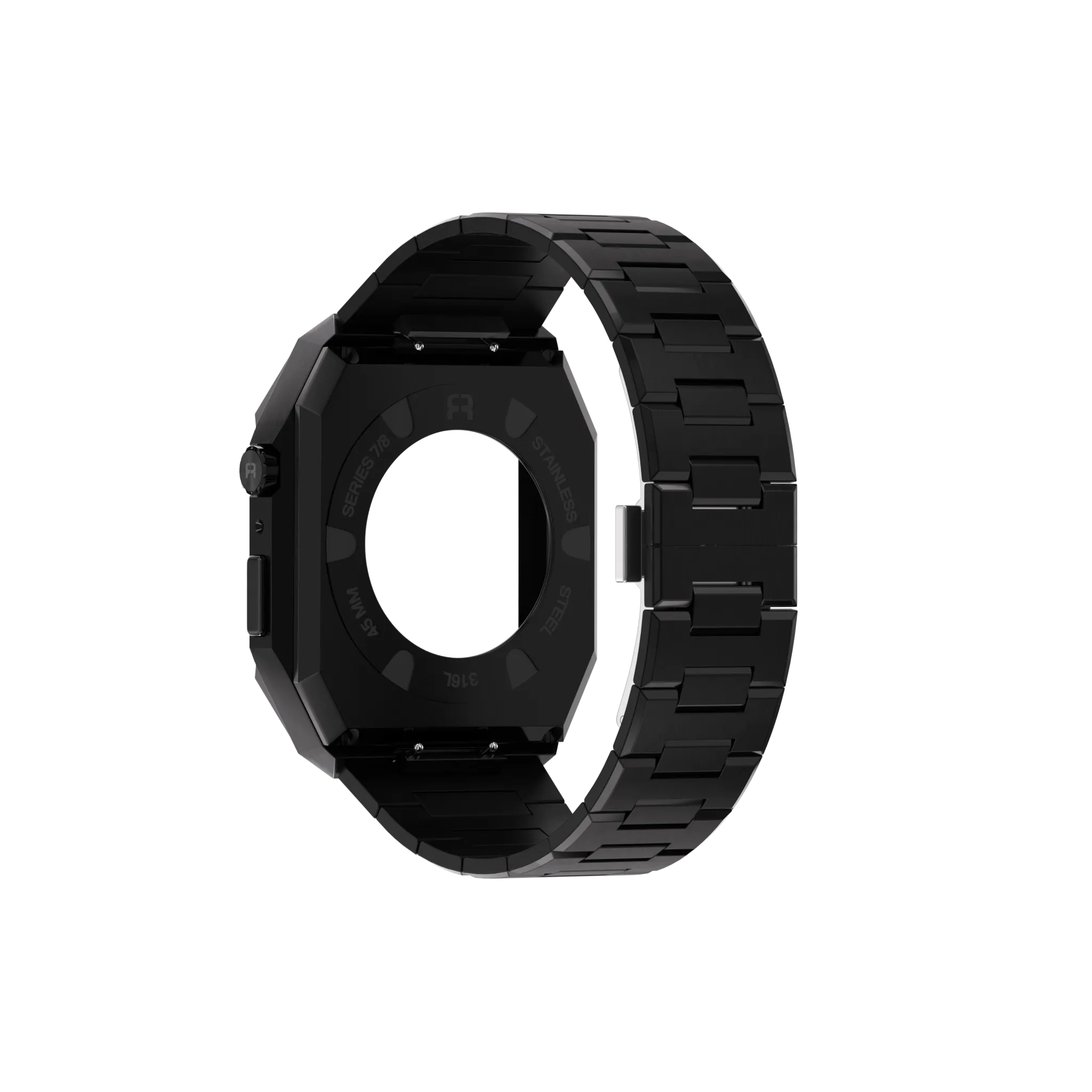 Reqior Apple Watch 45mm case met stalen band 'Nautilus' (zwart)