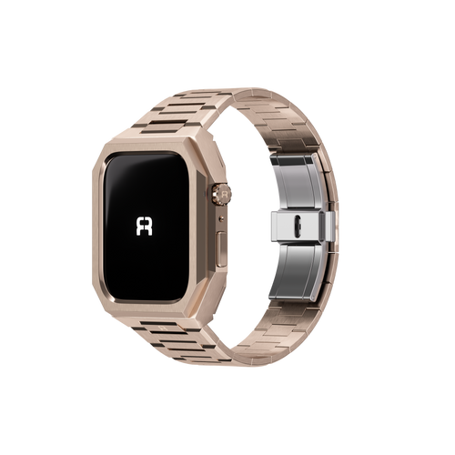 Reqior Apple Watch 45mm case met stalen band 'Nautilus' (roségoud)