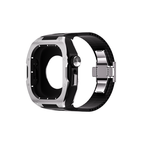 Reqior Apple Watch 45mm case met rubberen band (zilver)