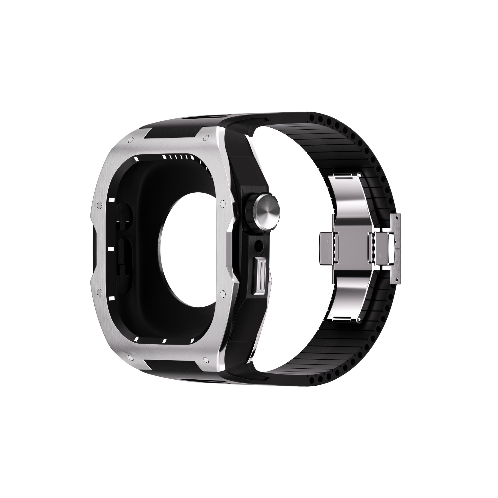 Reqior Apple Watch 45mm case met rubberen band (zilver)