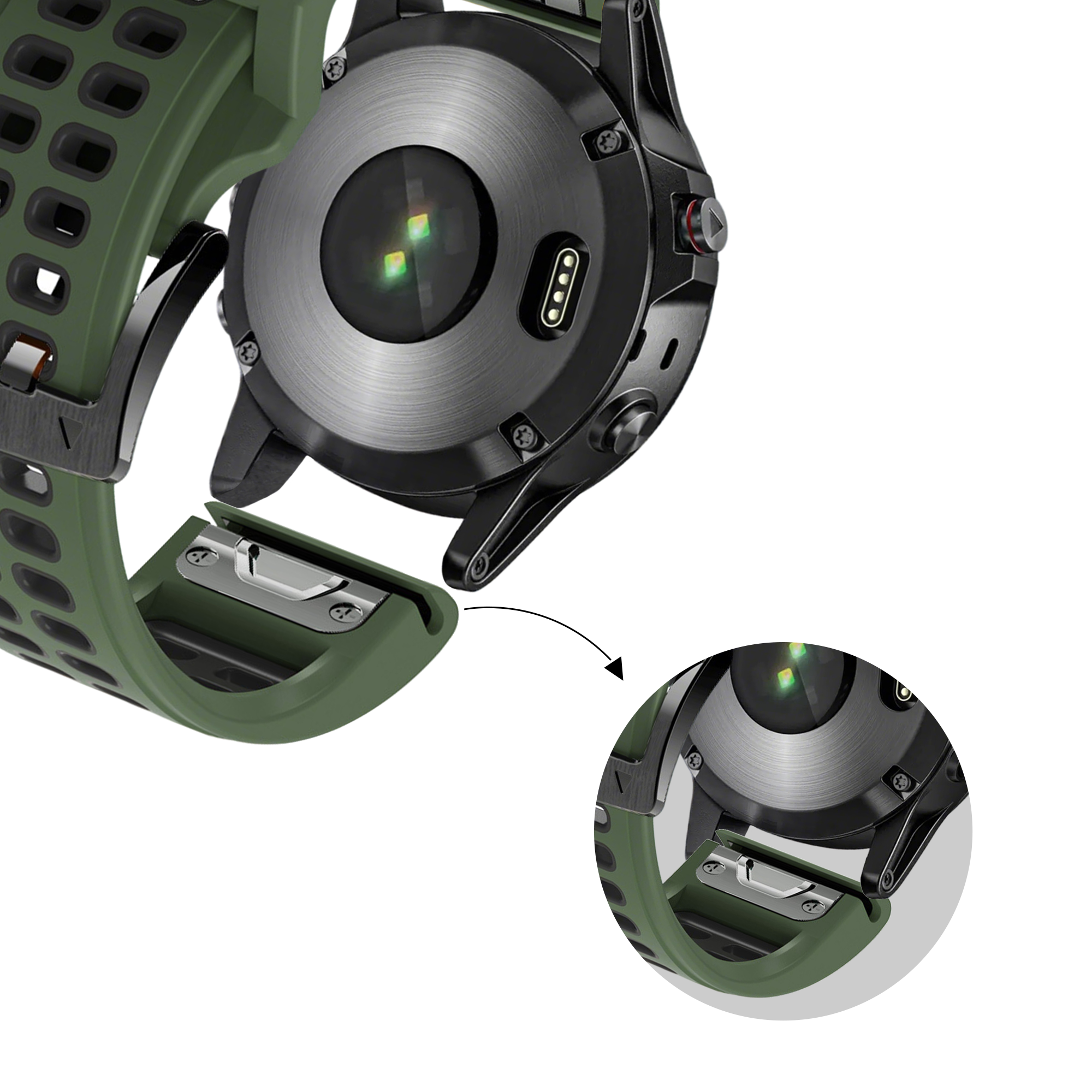 Bandz Garmin Quatix 5 / 6 / 7 dual sport gesp band (groen/zwart)