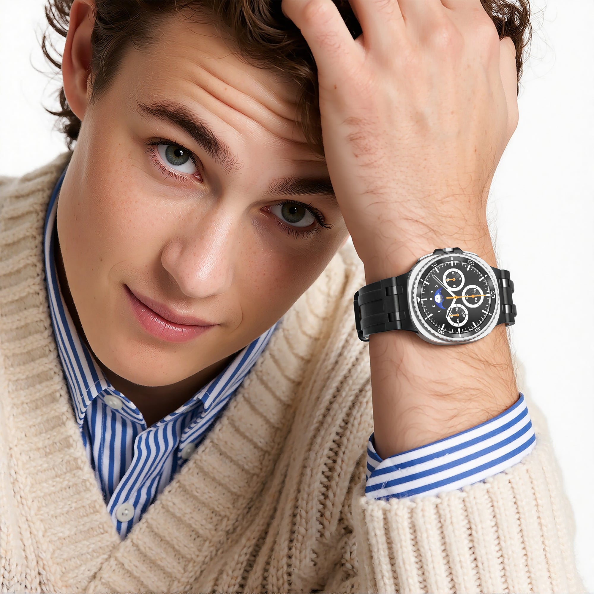 Samsung Galaxy Watch 8 - 44mm solide lederen band (zwart)