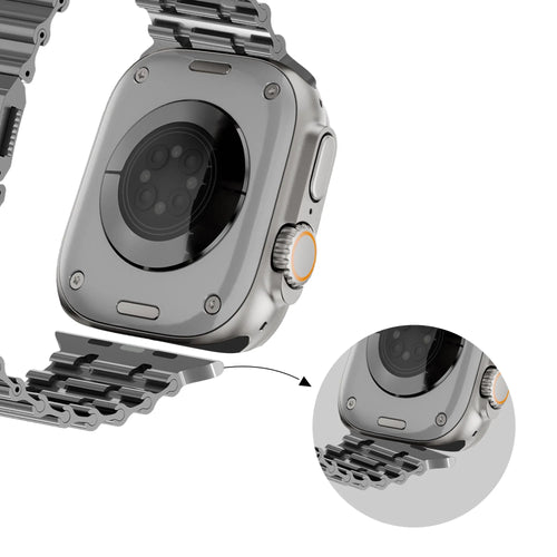 Bandz Apple Watch premium stalen band 'Ocean' (titanium grijs)