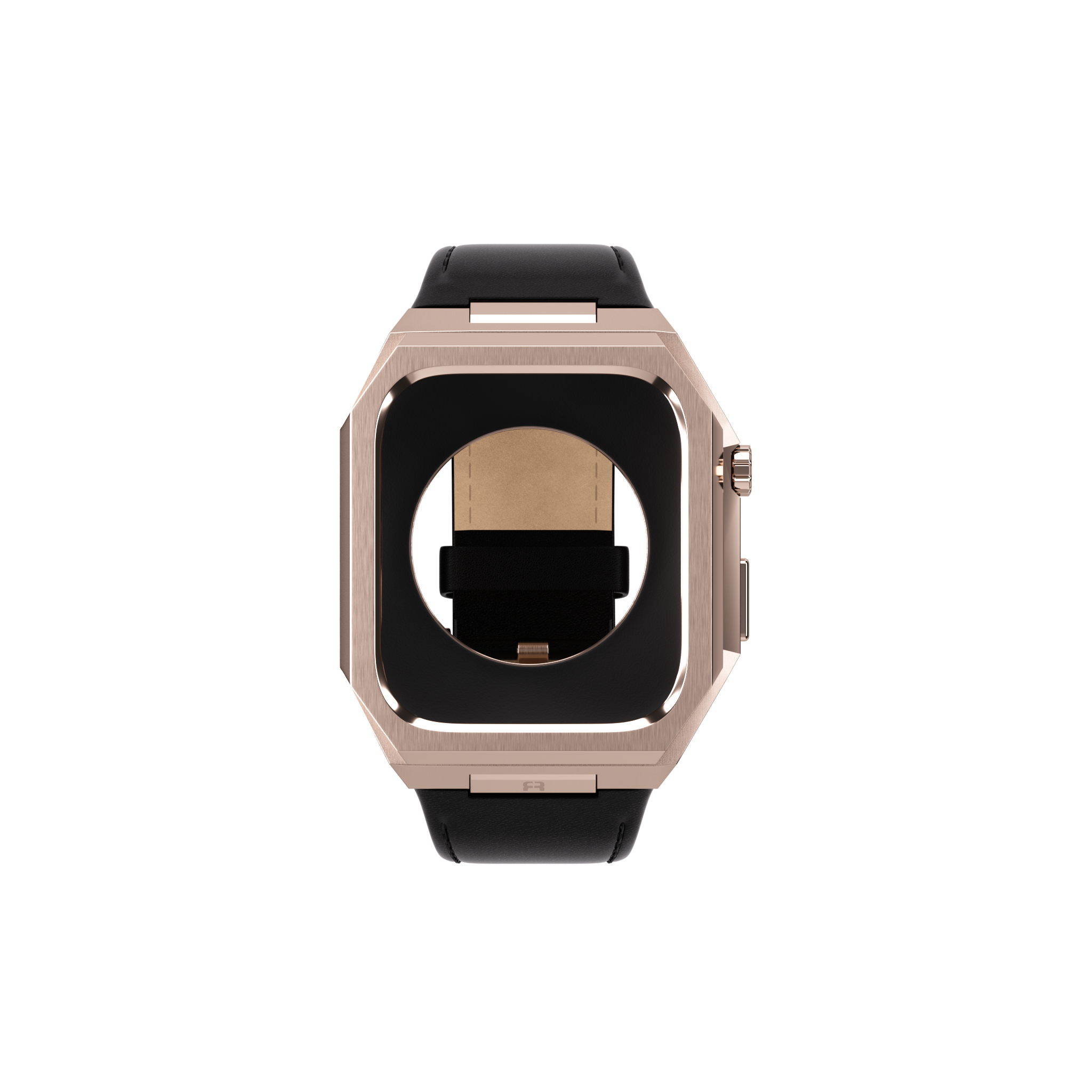 Reqior Apple Watch 45mm metalen case met leren band (roségoud/zwart)