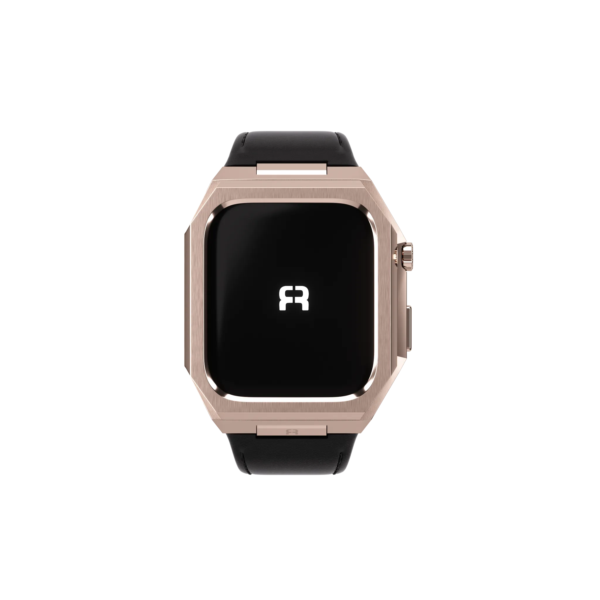 Reqior Apple Watch 45mm metalen case met leren band (roségoud/zwart)