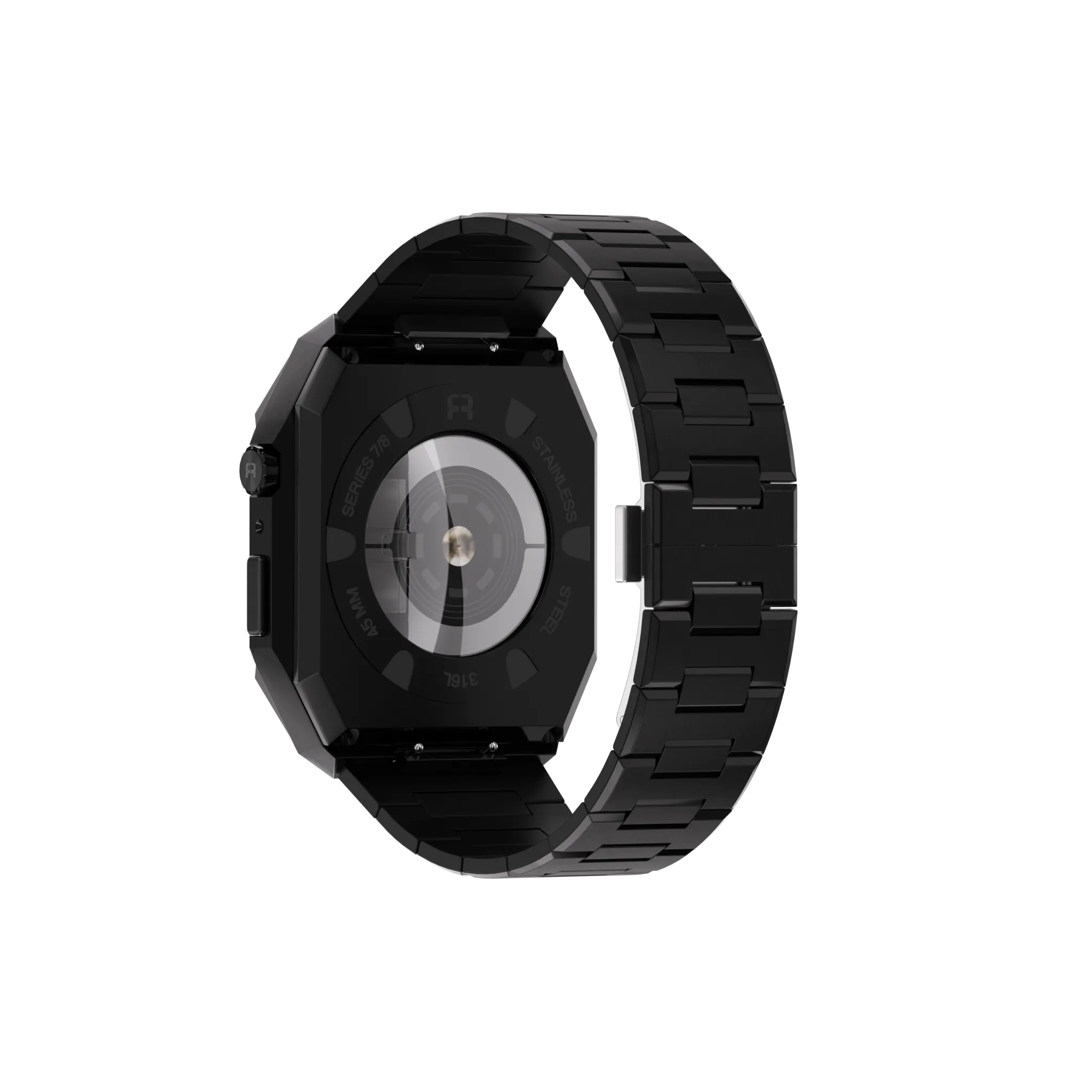 Reqior Apple Watch 45mm case met stalen band 'Nautilus' (zwart)