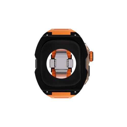 Reqior Apple Watch Ultra case met rubberen band (zwart/oranje)