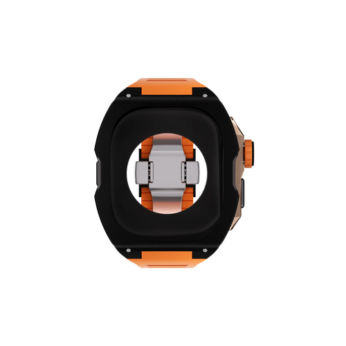 Reqior Apple Watch Ultra case met rubberen band (zwart/oranje)