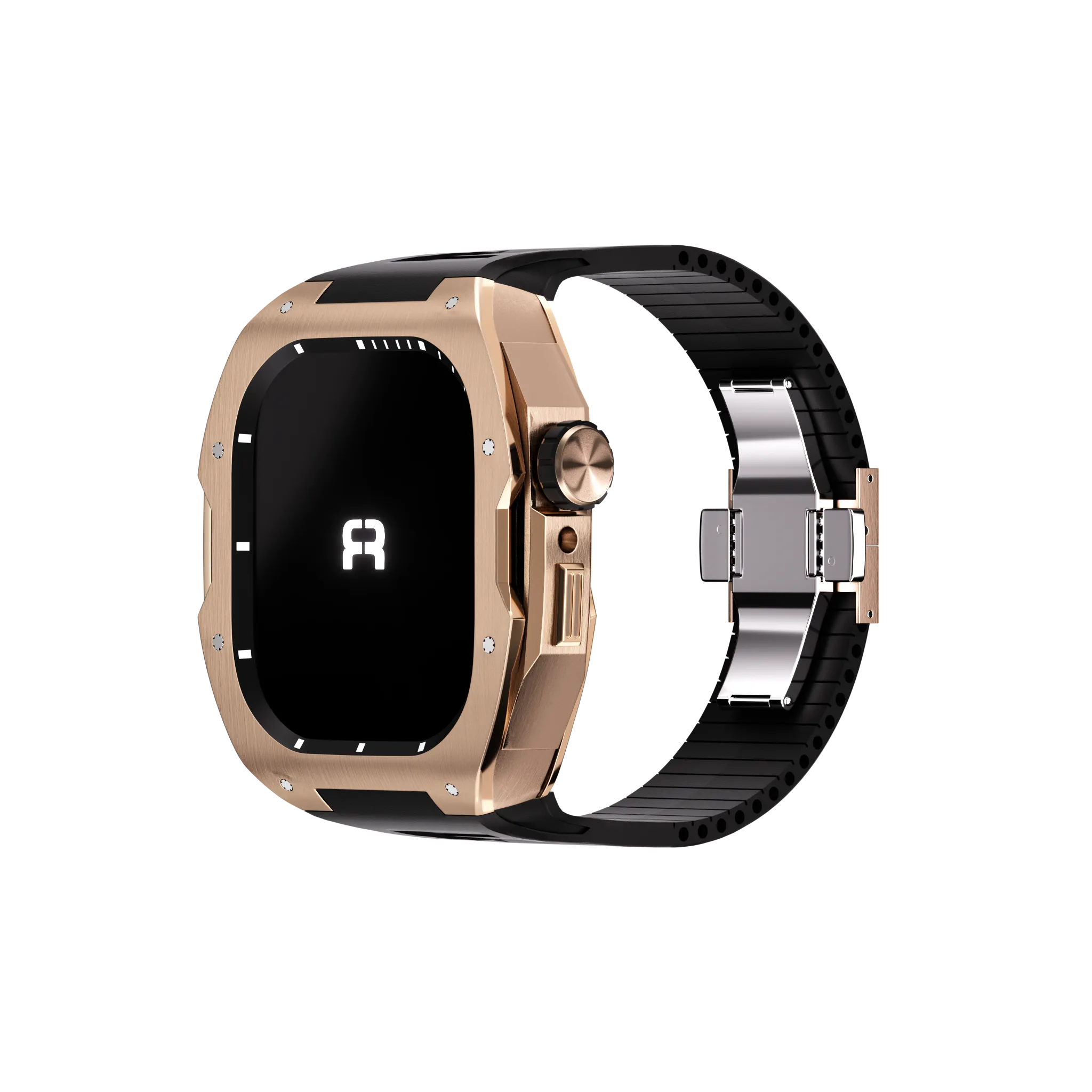 Reqior Apple Watch 45mm case met rubberen band (roségoud)