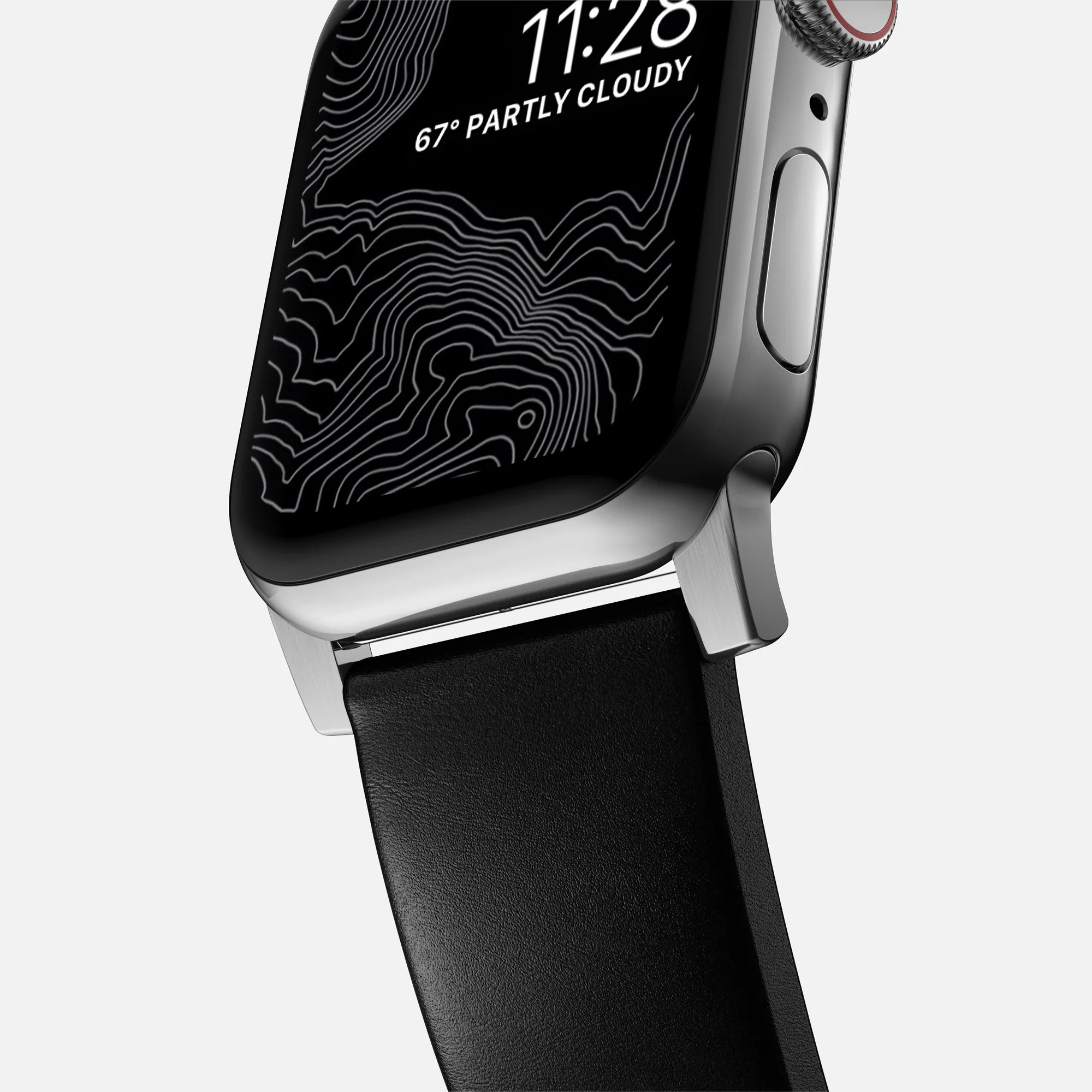 Nomad Modern Apple Watch Leather Strap (Black/Silver)