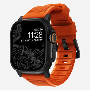 Nomad Rugged Apple Watch siliconen bandje (zwart/ultra orange)