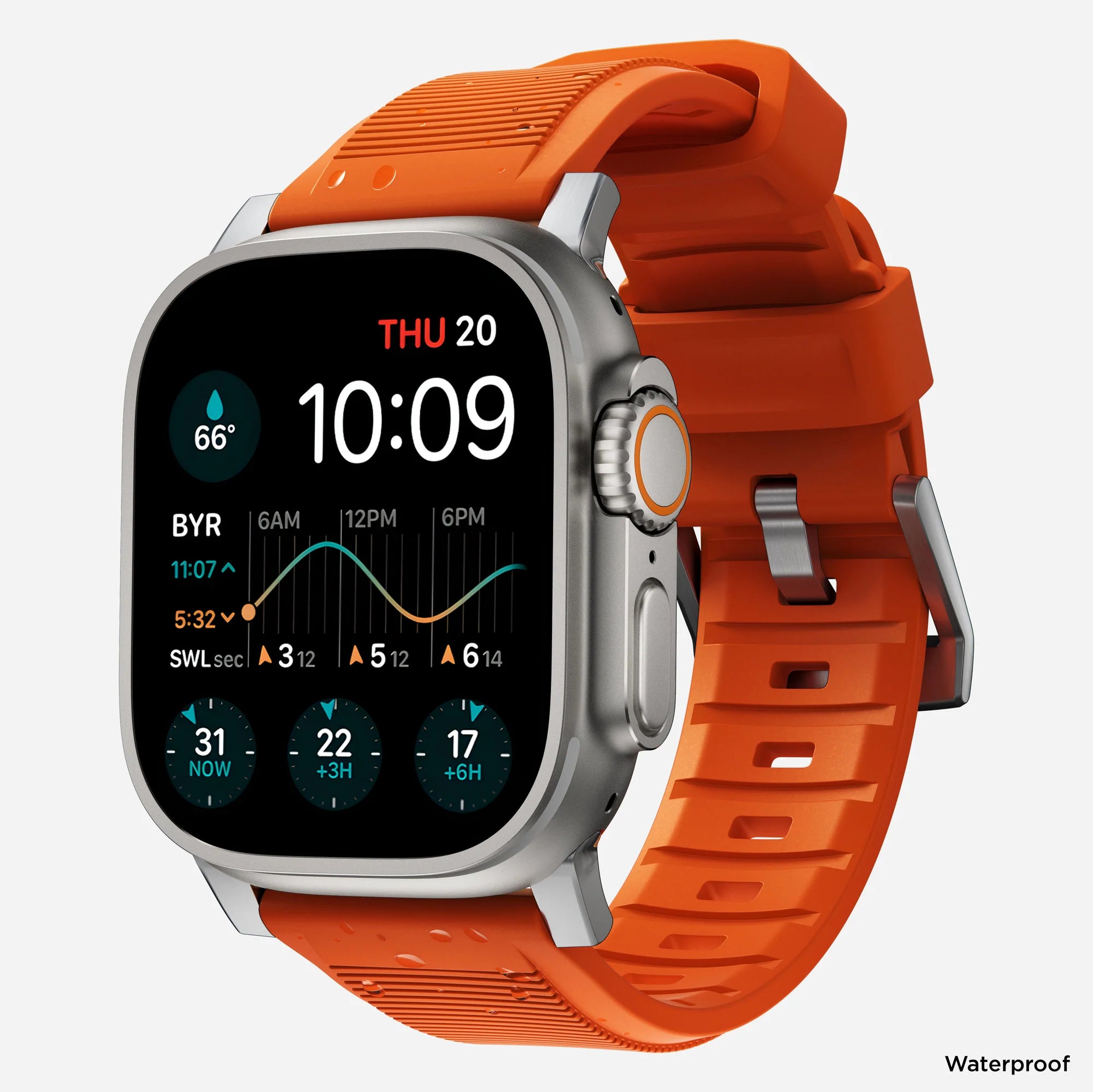 Nomad Rugged Apple Watch Silicone Strap (Silver/Ultra Orange)