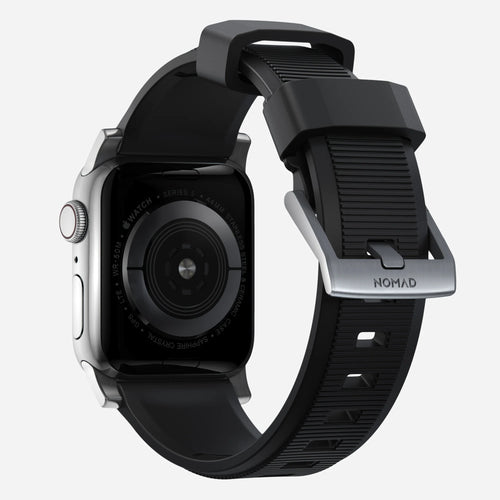 Nomad Rugged Apple Watch Silicone Strap (Black/Silver)